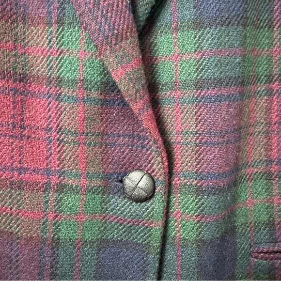 Vintage Dumas Wool Plaid Blazer Burgundy Green Tartan Jacket large Academia - Picture 10 of 11
